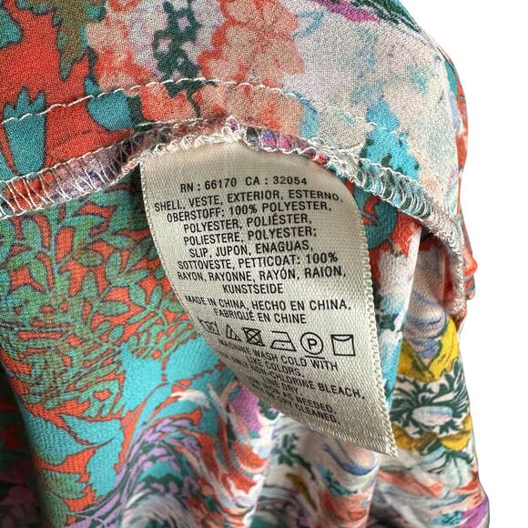 AKEMI + KIN Colorful Button Front Sheer Floral Midi Dress Kimono Size Medium - Picture 7 of 8